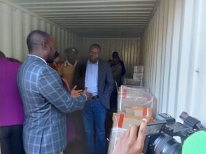 KNEC CEO David Njeng'ere at an exam distribution center in Murang'a