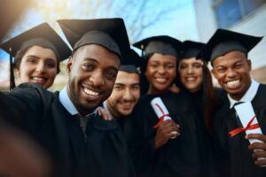 Graduates celebrating after degree conferment 