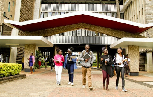 UoN students walking along Mahtma gandhi building at the main campus